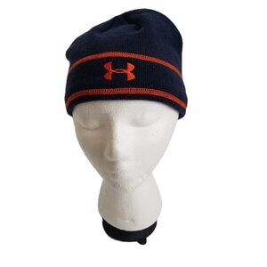 Under Armour Navy Blue Orange Stripe Beanie Unisex Athletic Athleisure Sporty
